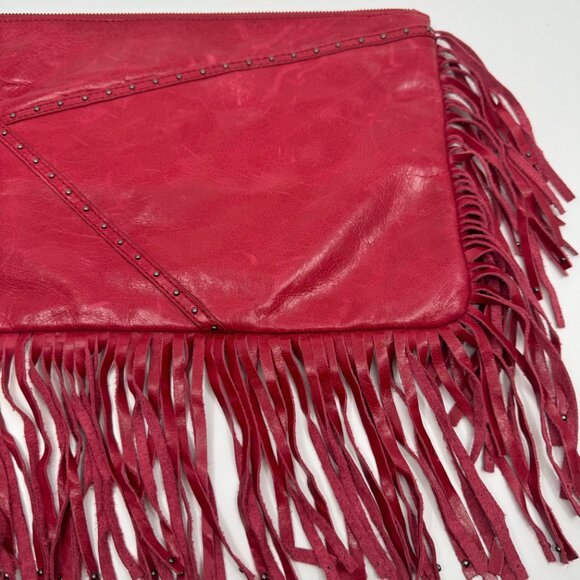 HOBO Red Leather Wristlet Clutch with Studs & Fringe Detail Excellent Condition - Picture 4 of 12